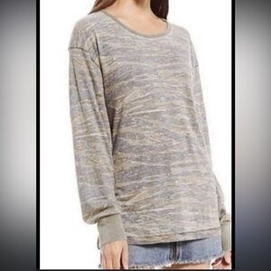 FREE PEOPLE We the Free Burnout Long Sleeve Thin Camo Oversized Shirt